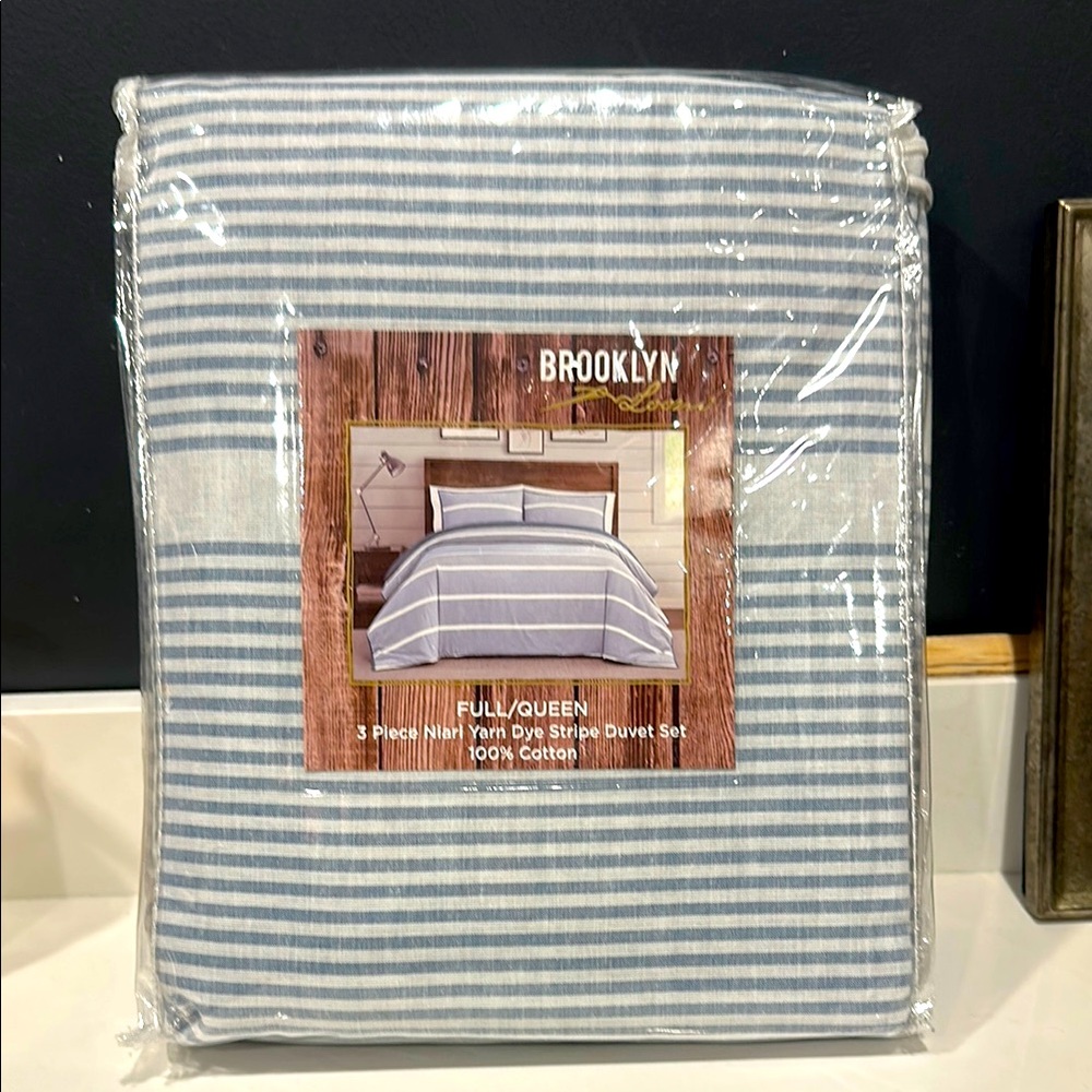 Blue and White Striped Duvet Set